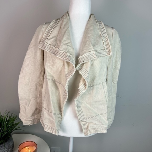 Lafayette 148 tan open front draped neck linen blend womens size small jacket - Picture 2 of 8
